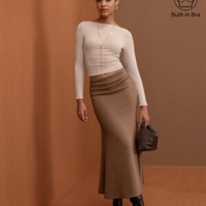 2-teiliges Set: Seitlich gerafftes BH-Oberteil mit U-Boot-Ausschnitt und Meerjungfrauen-Maxirock