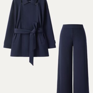 Alternative view of 2-teiliges Set: Mantel mit wandelbarem Kragen und Gürtel & weite Hose mit Einsätzen und Taschen