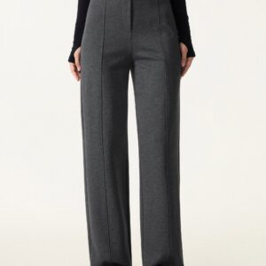 Stretch-Ponte-Hose mit hohem Bund, geradem Bein und Taschen