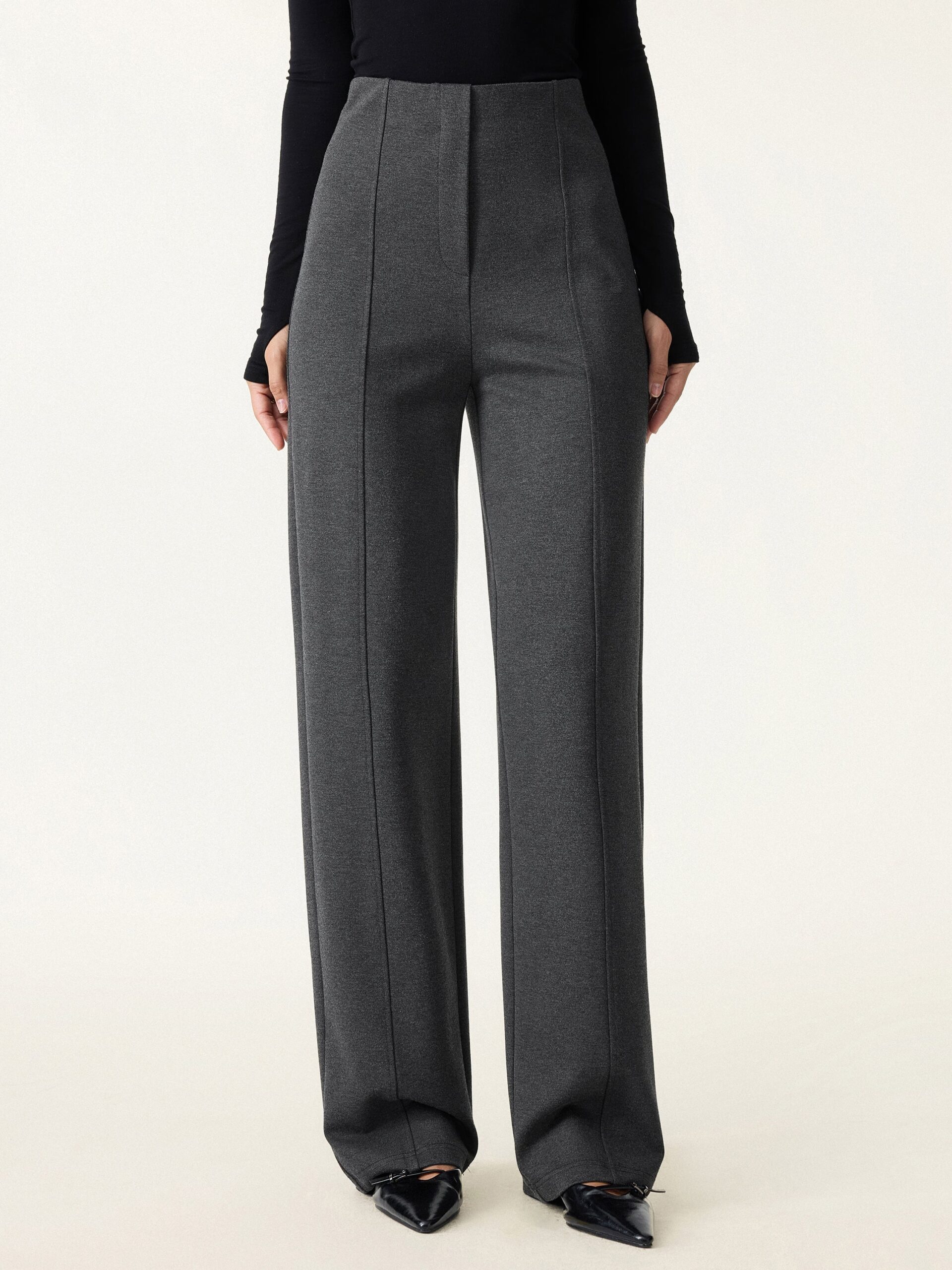 Stretch-Ponte-Hose mit hohem Bund, geradem Bein und Taschen