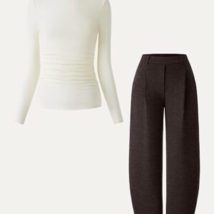 Alternative view of 2-teiliges Set: Oberteil mit Raffungen an den Seiten und Stehkragen & mittelhoch geschnittene Schlupfhose mit weitem Bein.