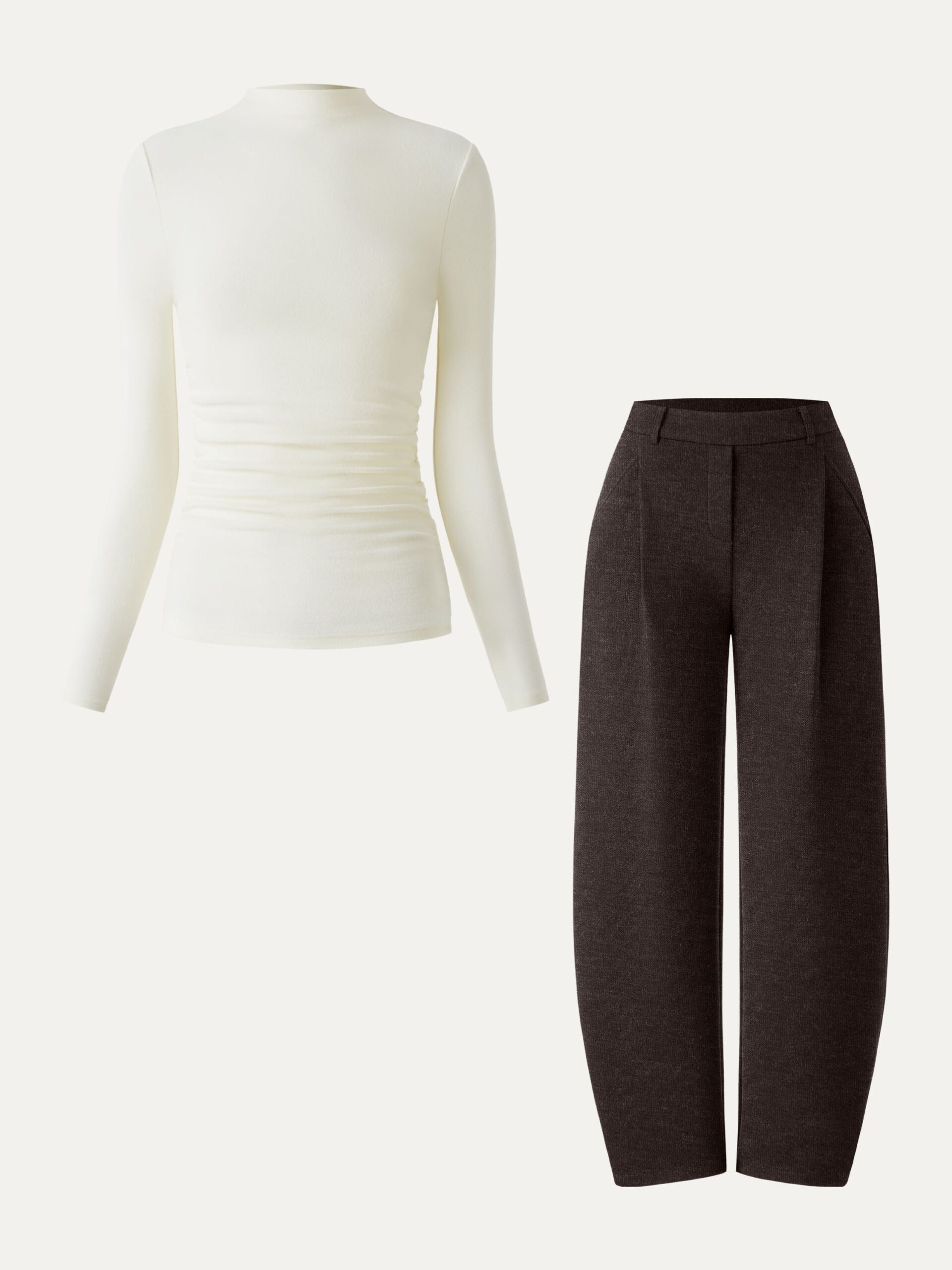 2-teiliges Set: Oberteil mit Raffungen an den Seiten und Stehkragen & mittelhoch geschnittene Schlupfhose mit weitem Bein. - Image 2
