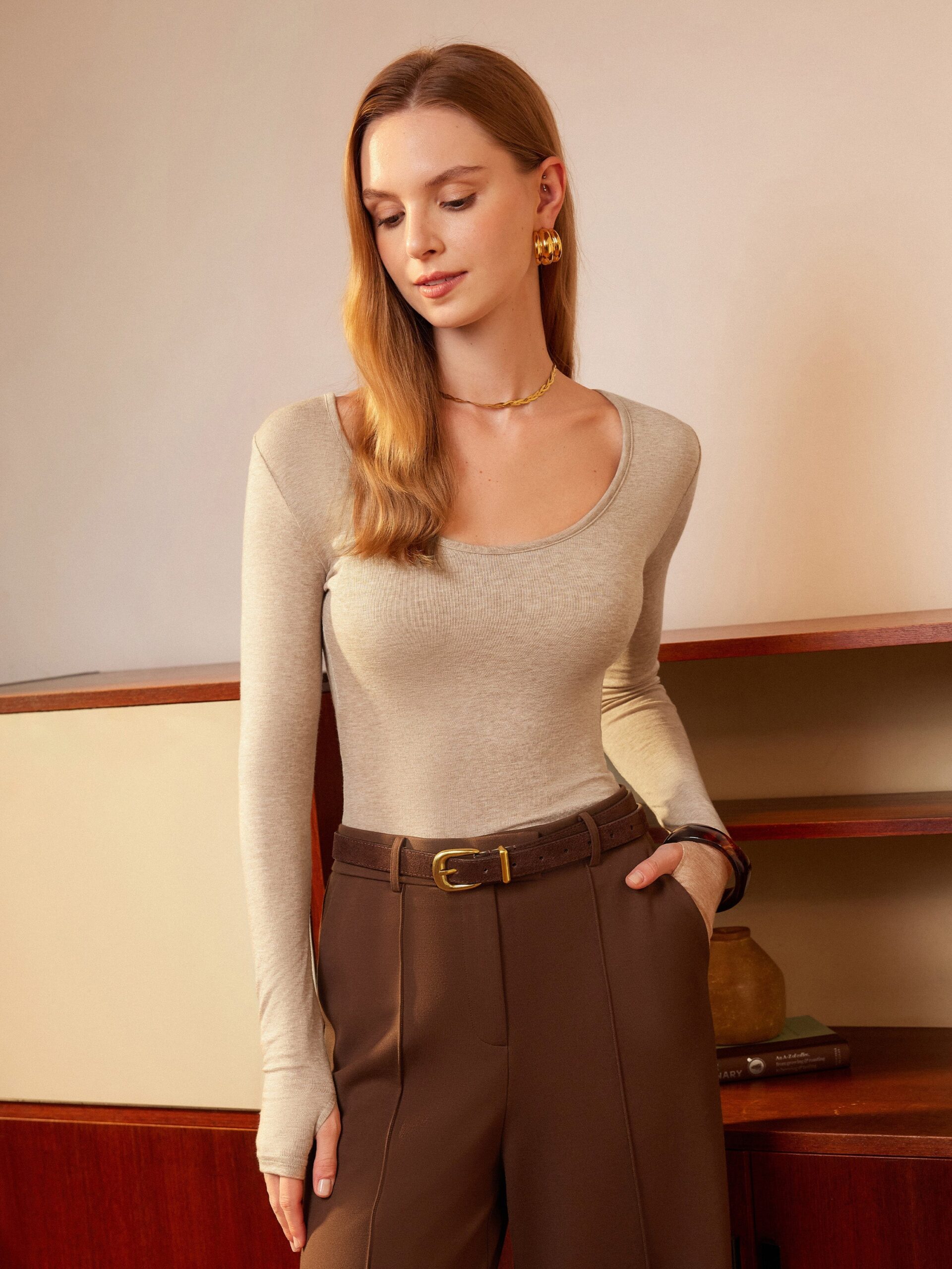 3-teiliges Set Essential Lyocell-Kaschmir-Multifunktions-Langarmoberteil mit Daumenlöchern - Image 14