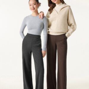 Alternative view of Schmale, gerade Schlupfhose aus gebürstetem Stretch mit hoher Taille und Taschen