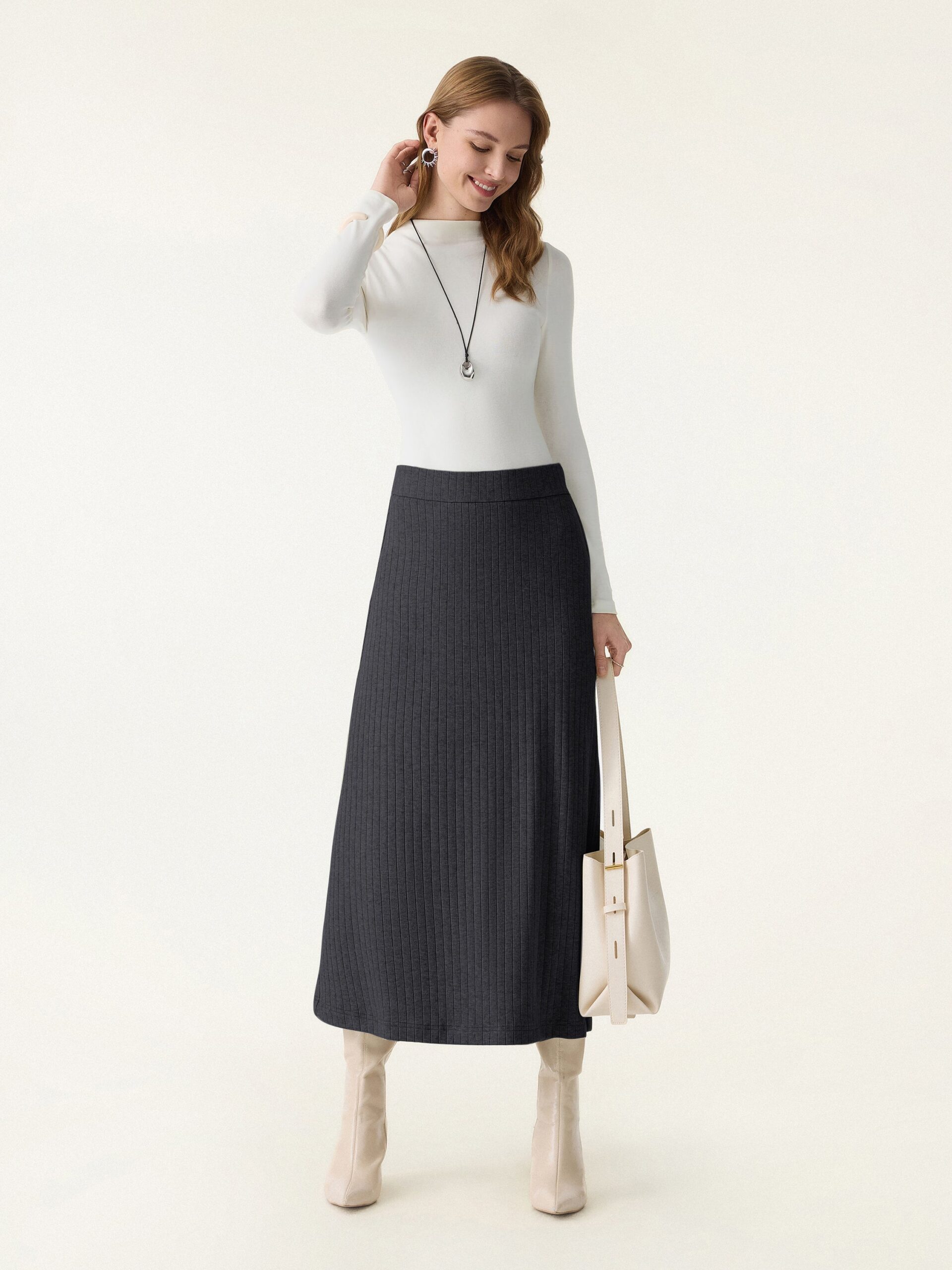 Weit gerippter, weich fallender Midirock - Image 3