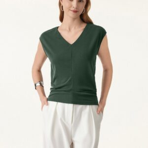 Sandwashed-Oberteil mit Rundhalsausschnitt und Flügelärmeln