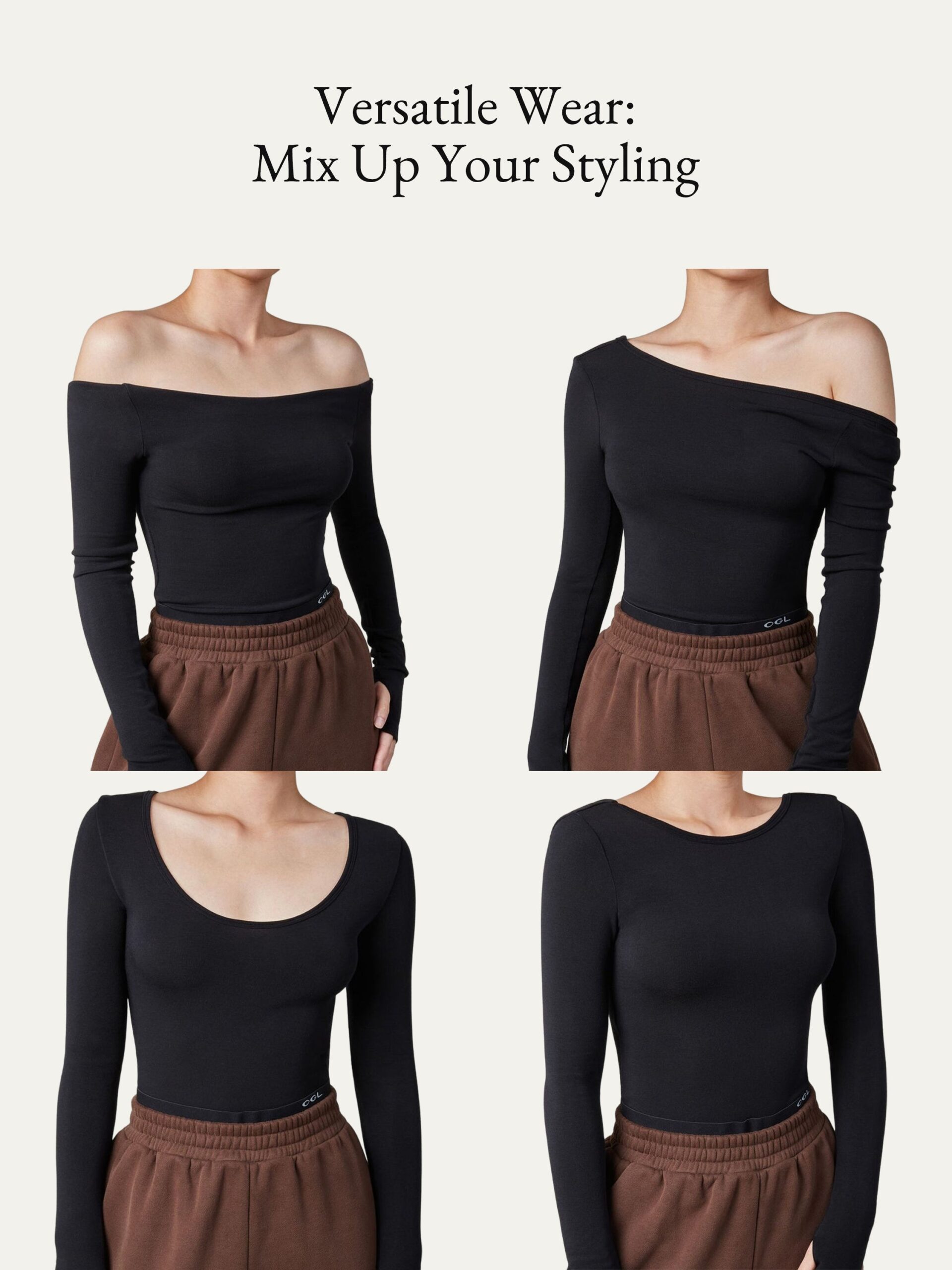 3-teiliges Set Essential Lyocell-Kaschmir-Multifunktions-Langarmoberteil mit Daumenlöchern - Image 3