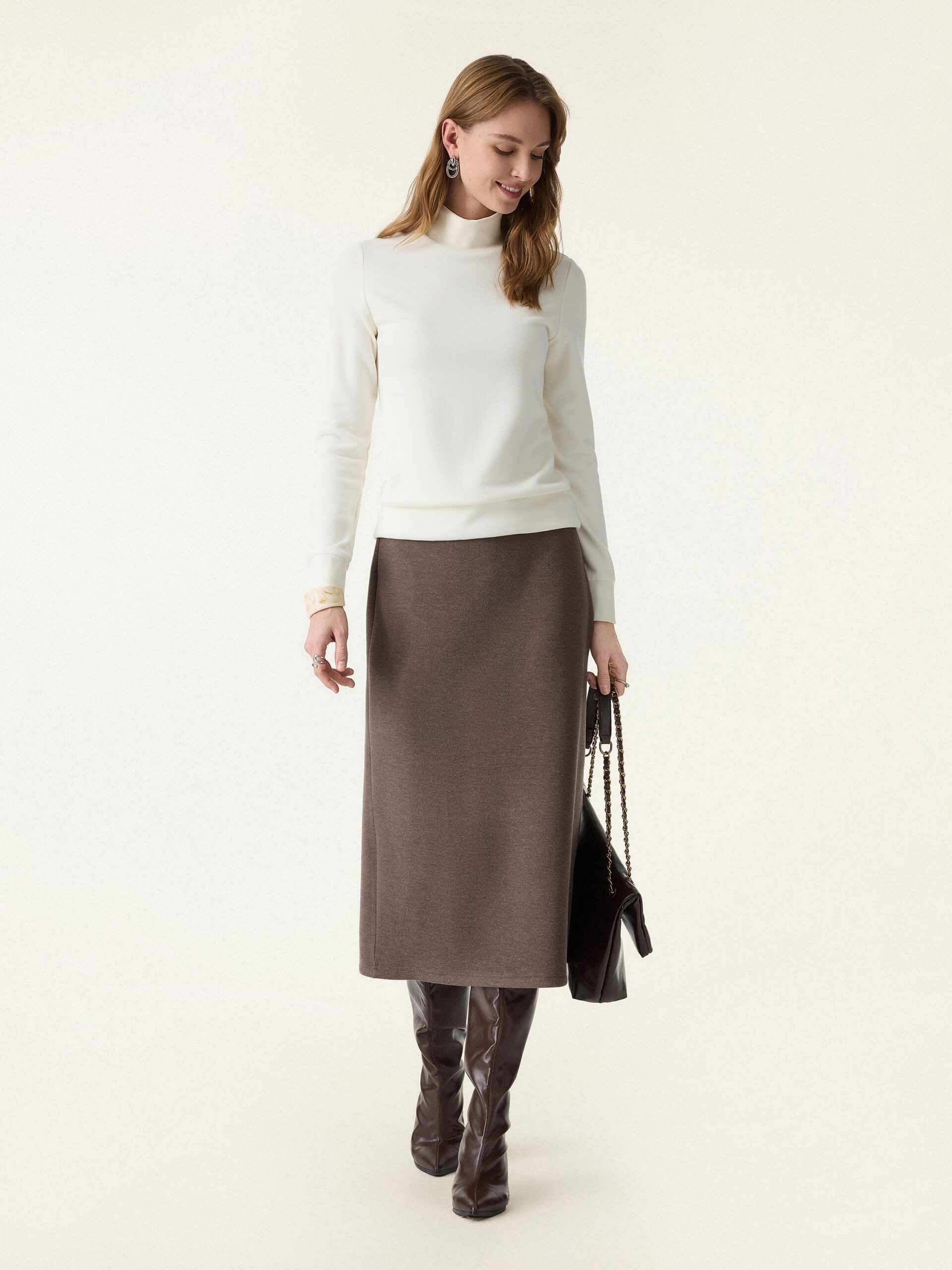 2-teiliges Set: Wickelmantel mit Gürtel und wandelbarem Kragen & figurformender A-Linien-Schlupfrock (Midi-Länge). - Image 12