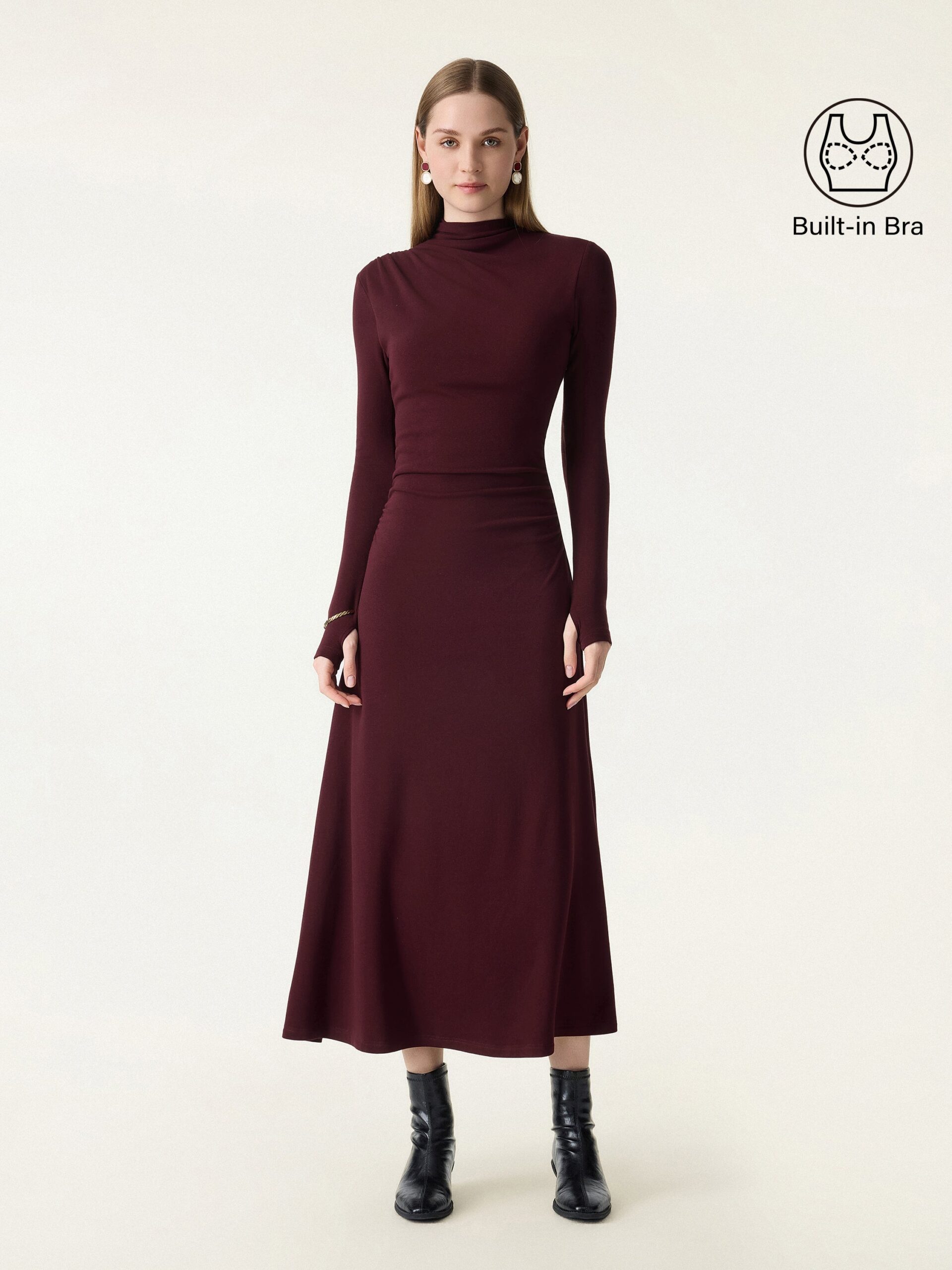 ProWarm Mockneck gerafftes Midi-Brami-Kleid mit Daumenloch - Image 3