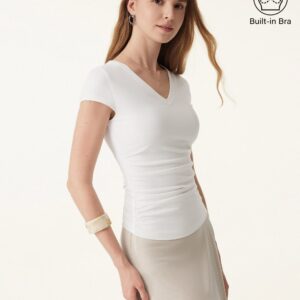Brami-T-Shirt mit V-Ausschnitt, seitlichen Rüschen und Flügelärmeln