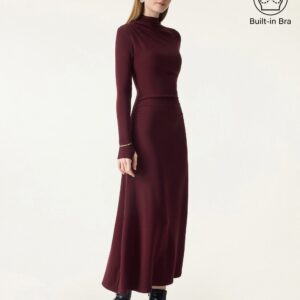 ProWarm Mockneck gerafftes Midi-Brami-Kleid mit Daumenloch