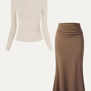 Alternative view of 2-teiliges Set: Seitlich gerafftes BH-Oberteil mit U-Boot-Ausschnitt und Meerjungfrauen-Maxirock