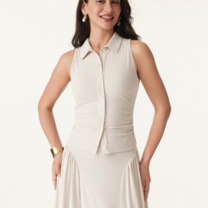 Alternative view of Trägertop mit Kragen, Knopfleiste und seitlicher Raffung