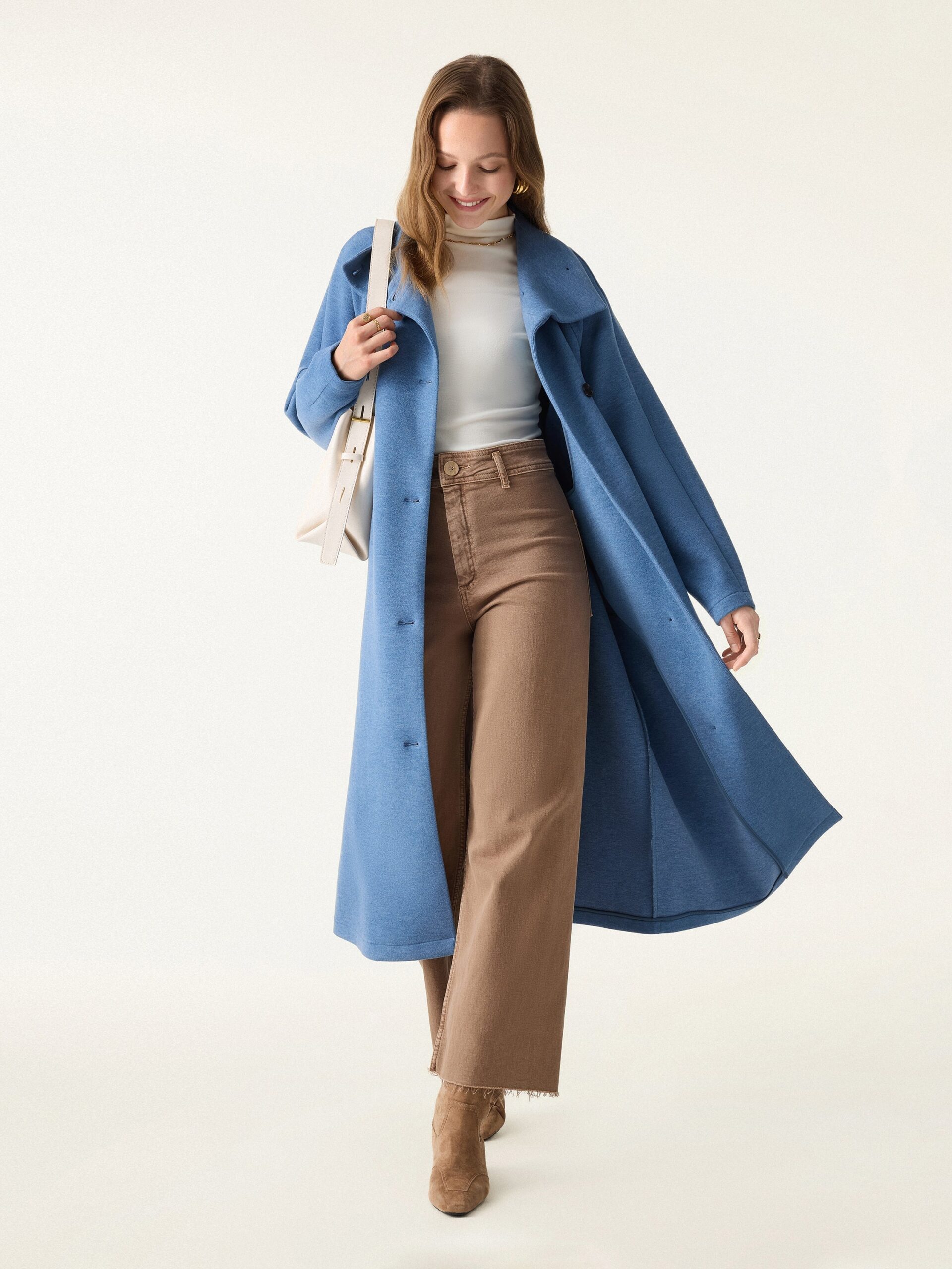 FuzzLuxe Mantel mit Gürtel, Tunnelkragen und Knopfleiste