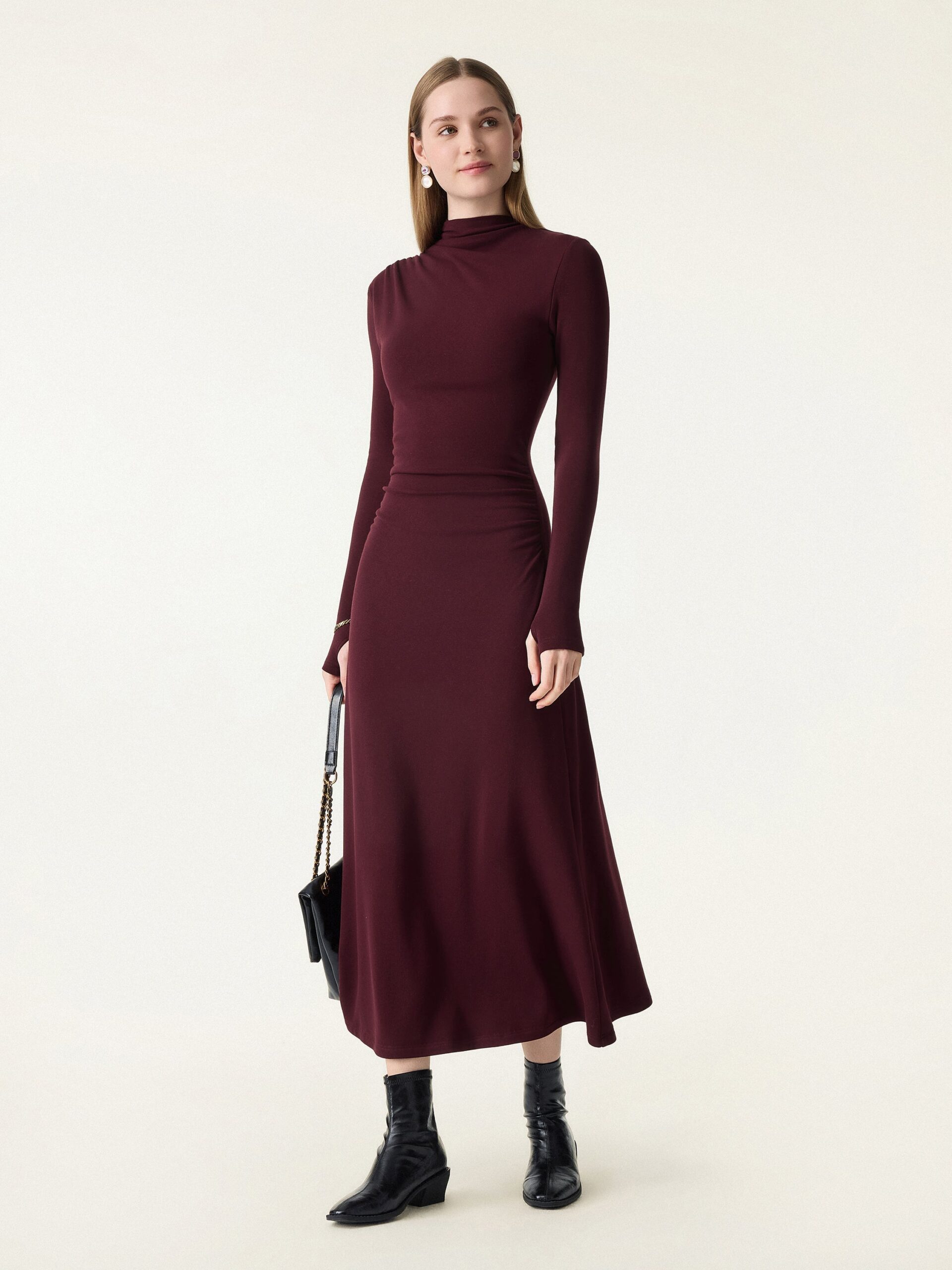 ProWarm Mockneck gerafftes Midi-Brami-Kleid mit Daumenloch - Image 4