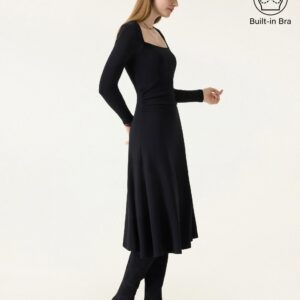 ProWarm Midi-Kleid mit eckigem Ausschnitt und ausgestelltem Rock