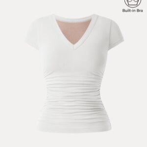 Alternative view of Brami-T-Shirt mit V-Ausschnitt, seitlichen Rüschen und Flügelärmeln