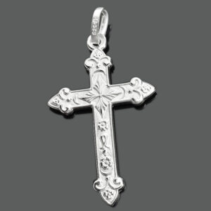 SILBERKREUZ ANHÄNGER SCHMUCK HERREN KOMMUNION FLORAL KREUZ 925 SILBER