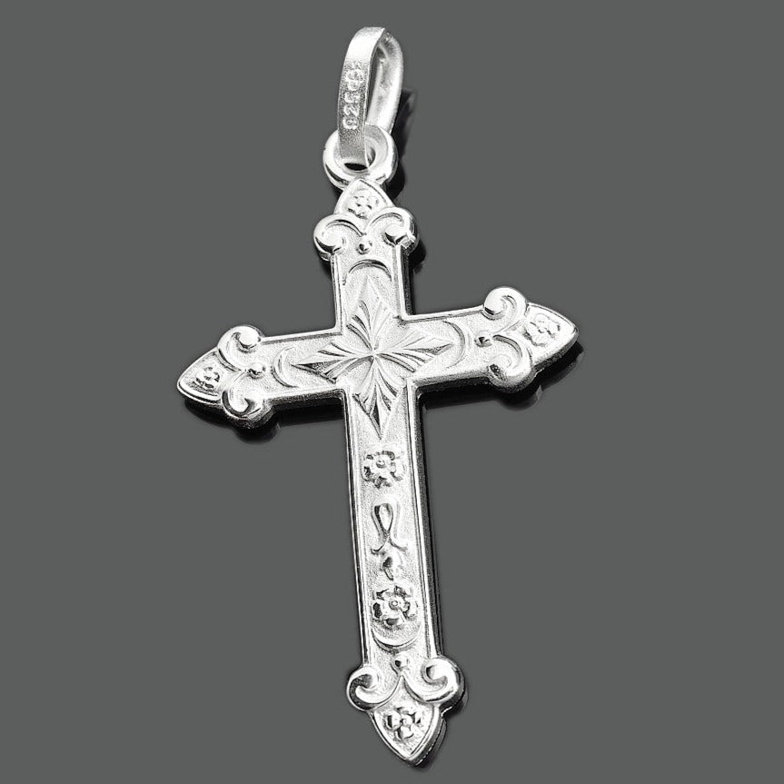 SILBERKREUZ ANHÄNGER SCHMUCK HERREN KOMMUNION FLORAL KREUZ 925 SILBER