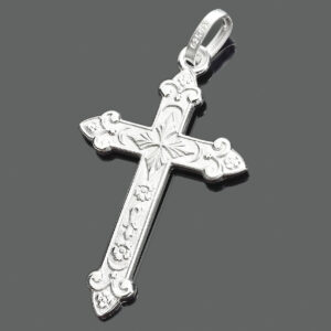 Alternative view of SILBERKREUZ ANHÄNGER SCHMUCK HERREN KOMMUNION FLORAL KREUZ 925 SILBER