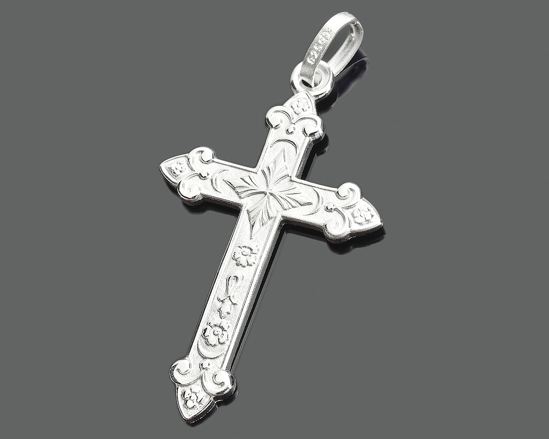 SILBERKREUZ ANHÄNGER SCHMUCK HERREN KOMMUNION FLORAL KREUZ 925 SILBER - Image 2