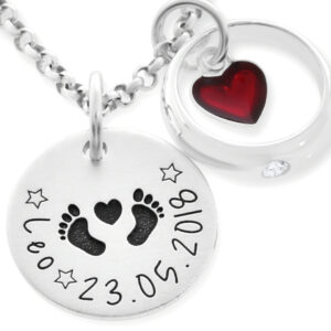 TAUFKETTE MIT NAMEN, TAUFRING MIT HERZ ANHÄNGER, 925 SILBER