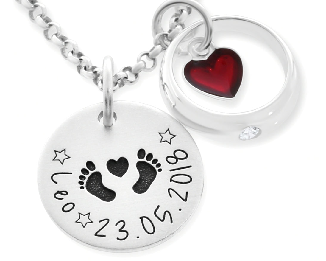 TAUFKETTE MIT NAMEN, TAUFRING MIT HERZ ANHÄNGER, 925 SILBER